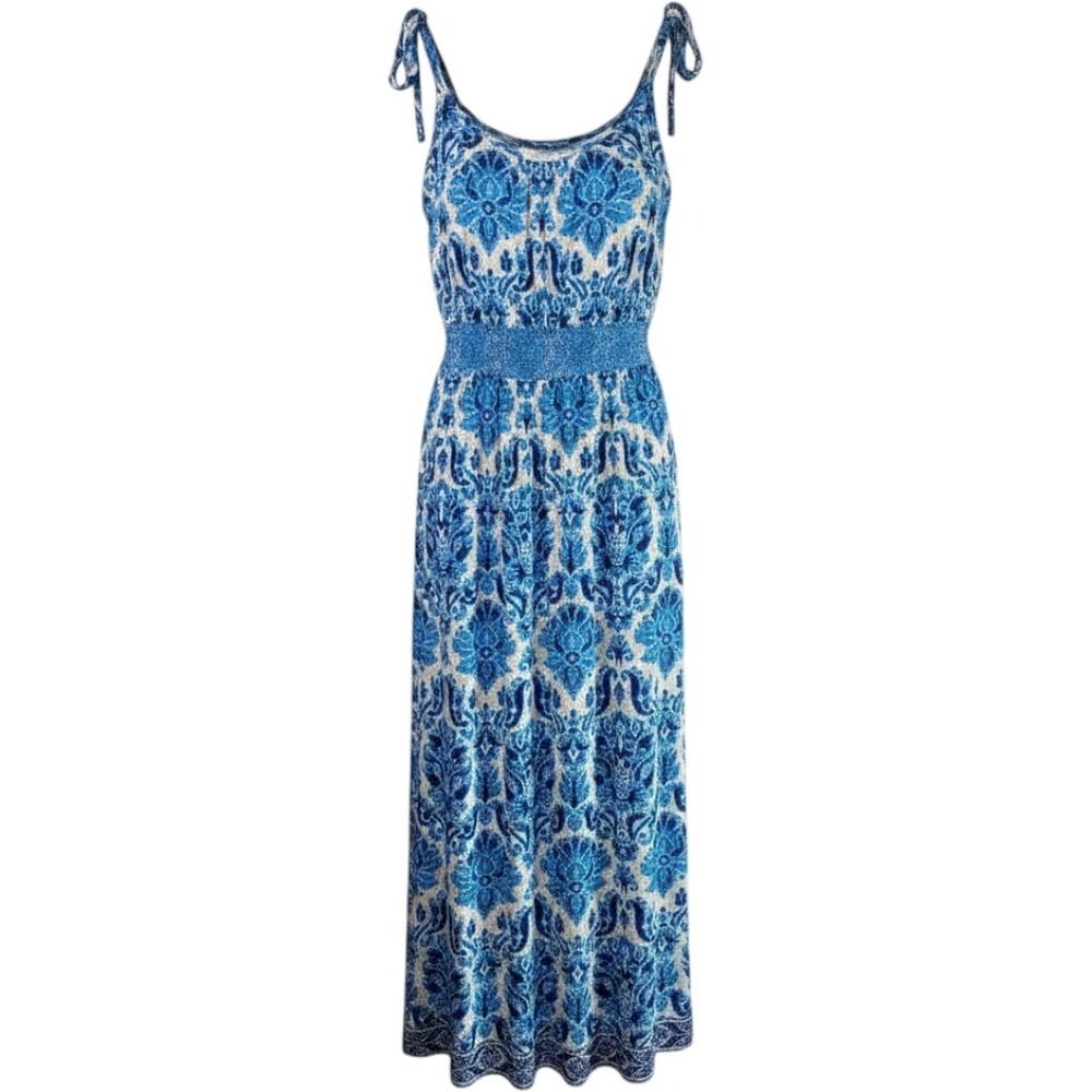 Plenty‎ by Tracy Reese Maxi Dress Blue White Women Medium Damask Tie Strap Boho